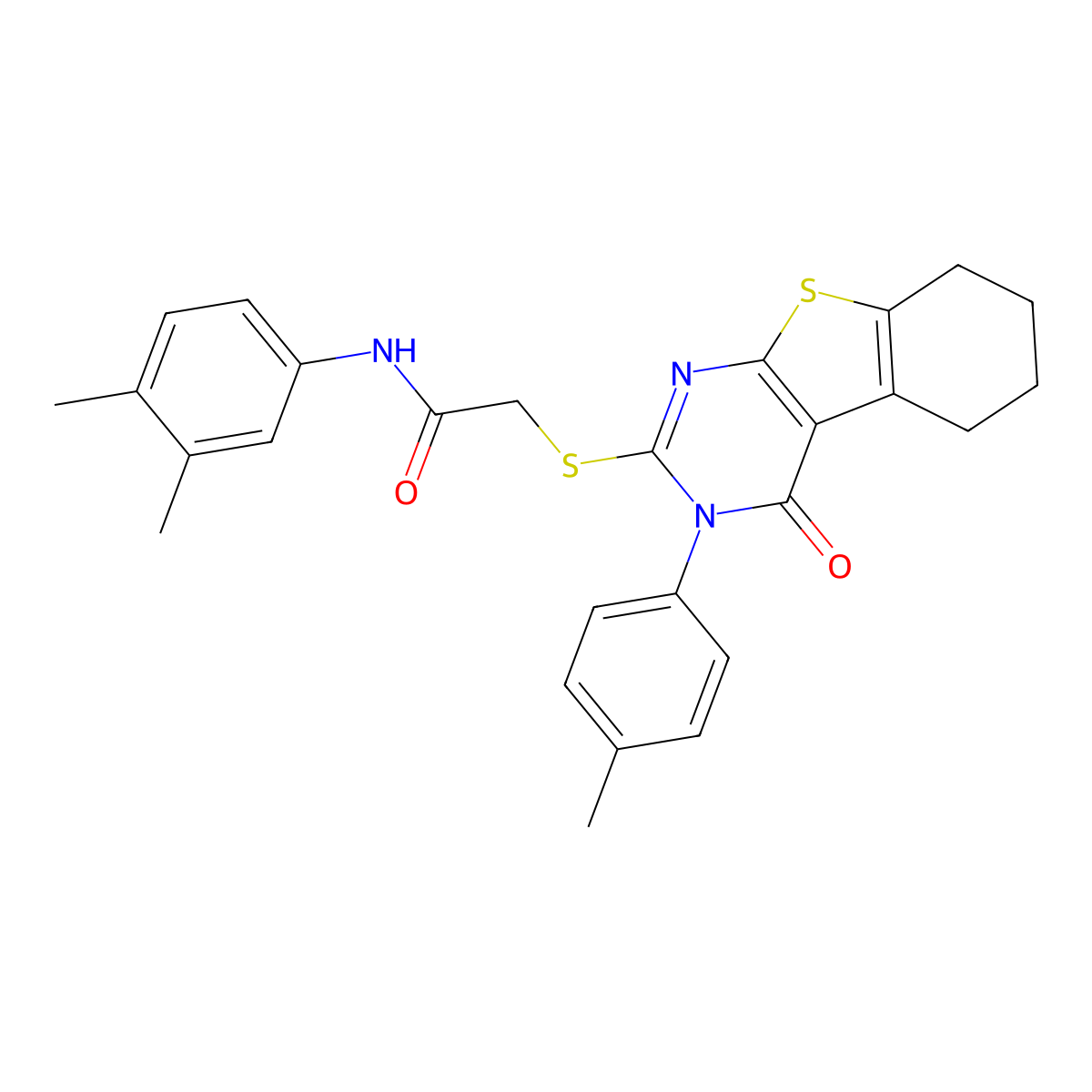 N-(3,4-dimethylphenyl)-2-[[3-(4-methylphenyl)-4-oxo-5,6,7,8-tetrahydro-[1]benzothiolo[2,3-d]pyrimidin-2-yl]sulfanyl]acetamide molecular structure, CAS 443740-02-1