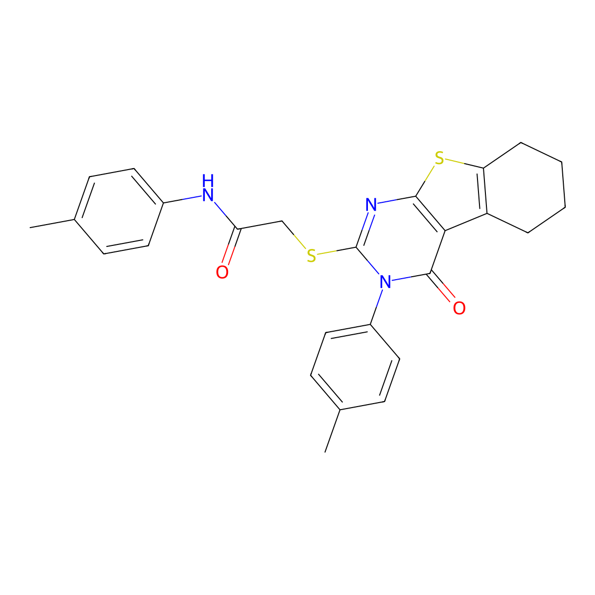N-(4-methylphenyl)-2-[[3-(4-methylphenyl)-4-oxo-5,6,7,8-tetrahydro-[1]benzothiolo[2,3-d]pyrimidin-2-yl]sulfanyl]acetamide molecular structure, CAS 443740-03-2