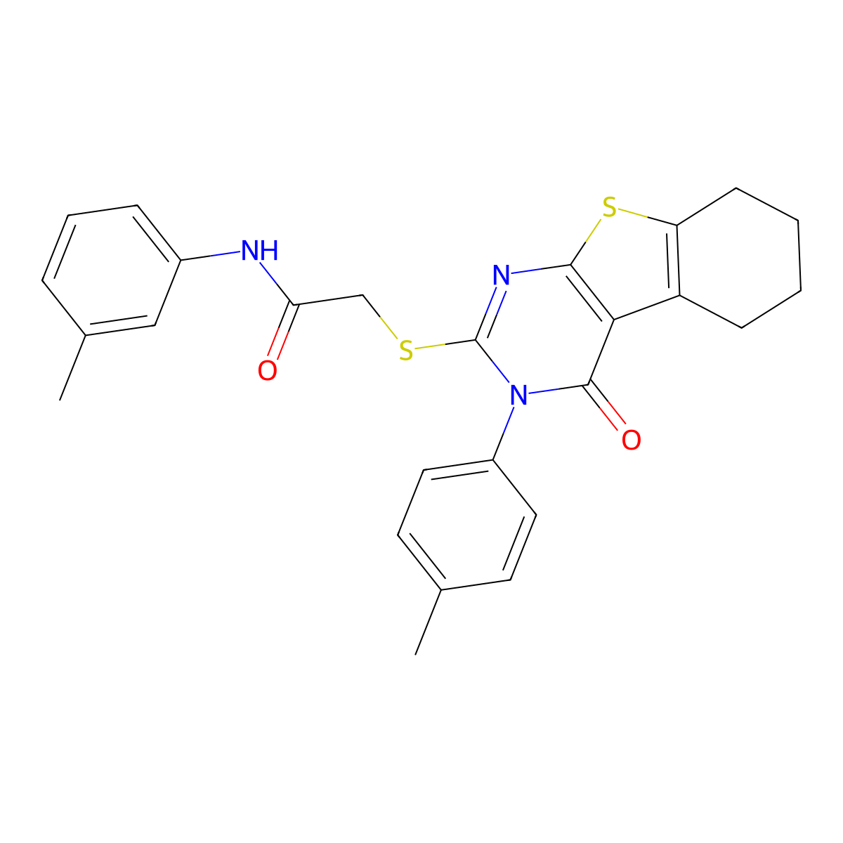 N-(3-methylphenyl)-2-[[3-(4-methylphenyl)-4-oxo-5,6,7,8-tetrahydro-[1]benzothiolo[2,3-d]pyrimidin-2-yl]sulfanyl]acetamide molecular structure, CAS 443740-04-3