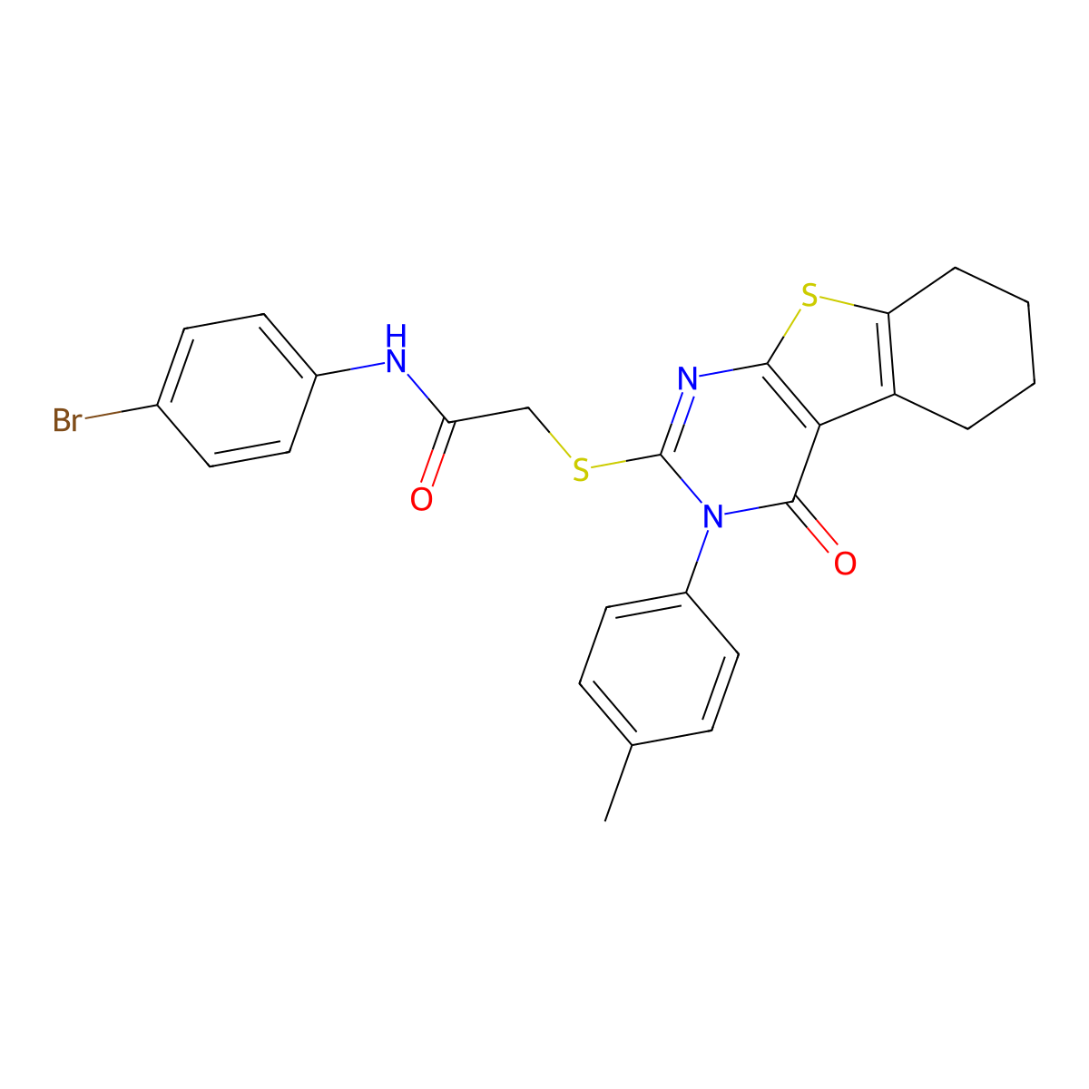 N-(4-bromophenyl)-2-[[3-(4-methylphenyl)-4-oxo-5,6,7,8-tetrahydro-[1]benzothiolo[2,3-d]pyrimidin-2-yl]sulfanyl]acetamide molecular structure, CAS 443740-07-6