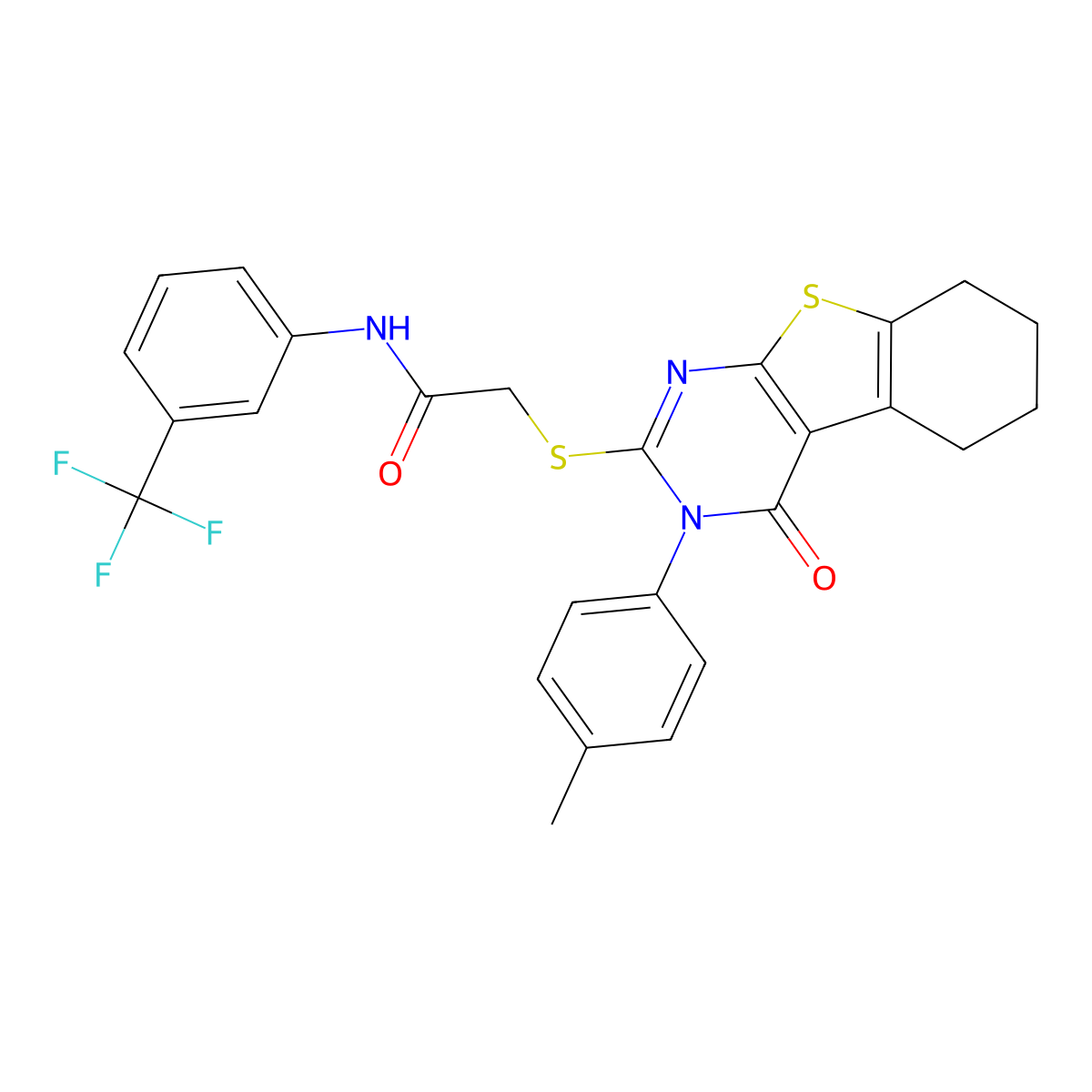 2-{[3-(4-methylphenyl)-4-oxo-3,4,5,6,7,8-hexahydro[1]benzothieno[2,3-d]pyrimidin-2-yl]sulfanyl}-N-[3-(trifluoromethyl)phenyl]acetamide molecular structure, CAS 443740-08-7