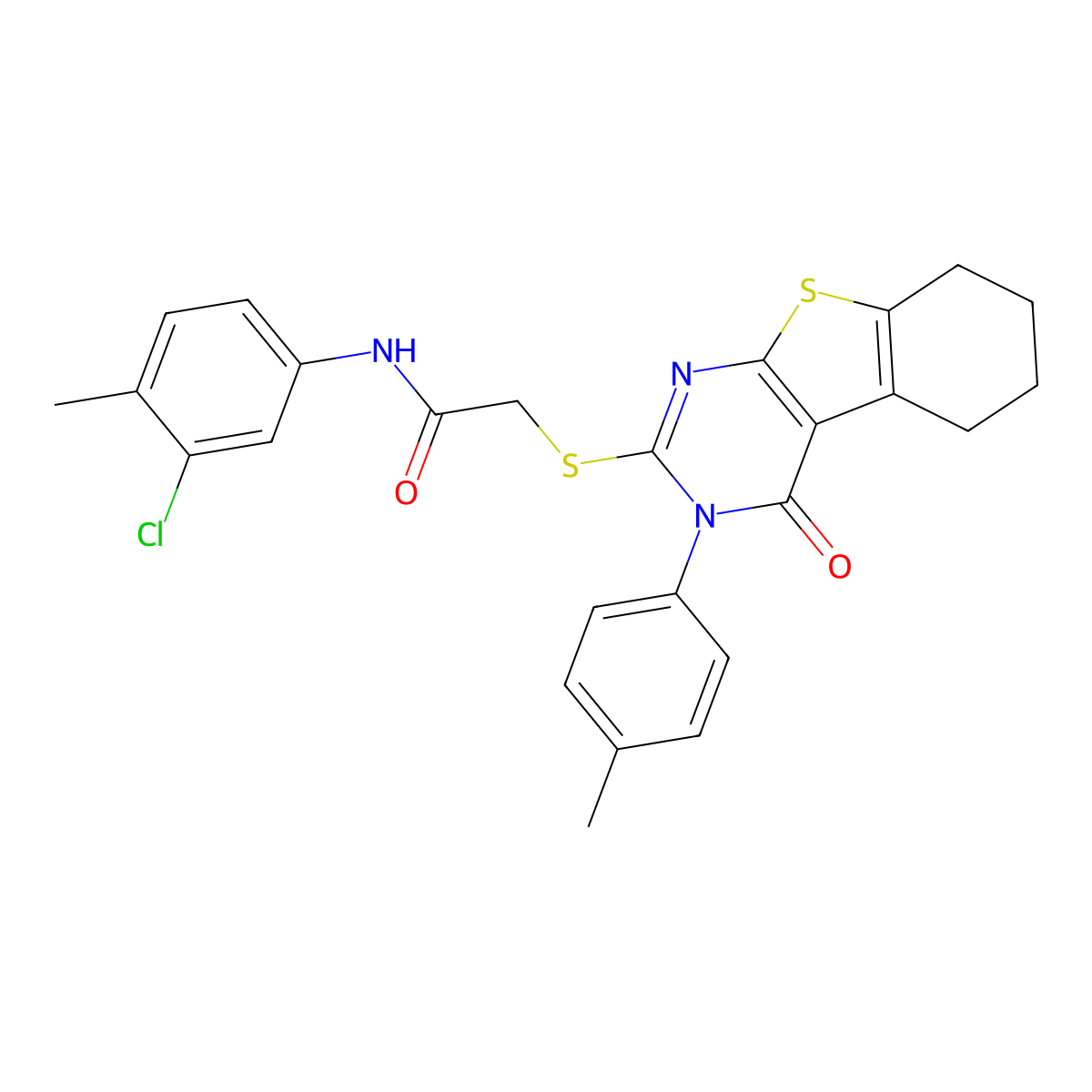 N-(3-chloro-4-methylphenyl)-2-[[3-(4-methylphenyl)-4-oxo-5,6,7,8-tetrahydro-[1]benzothiolo[2,3-d]pyrimidin-2-yl]sulfanyl]acetamide molecular structure, CAS 443740-09-8