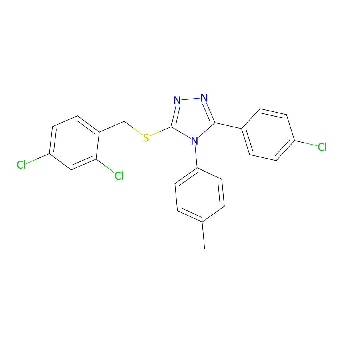 3-(4-CL-PH)-5-((2,4-Dichlorobenzyl)thio)-4-(4-methylphenyl)-4H-1,2,4-triazole molecular structure, CAS 443740-26-9