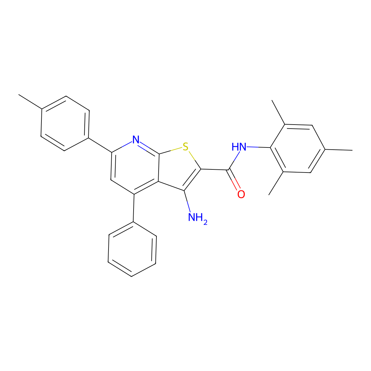 3-Amino-N-mesityl-4-phenyl-6-(p-tolyl)thieno[2,3-b]pyridine-2-carboxamide molecular structure, CAS 443740-30-5