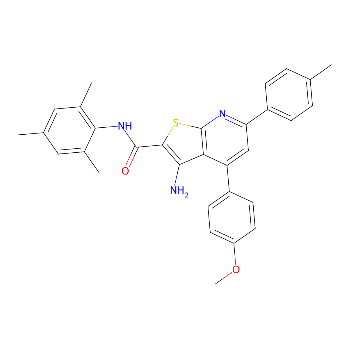 3-amino-N-mesityl-4-(4-methoxyphenyl)-6-(4-methylphenyl)thieno[2,3-b]pyridine-2-carboxamide molecular structure, CAS 443740-32-7