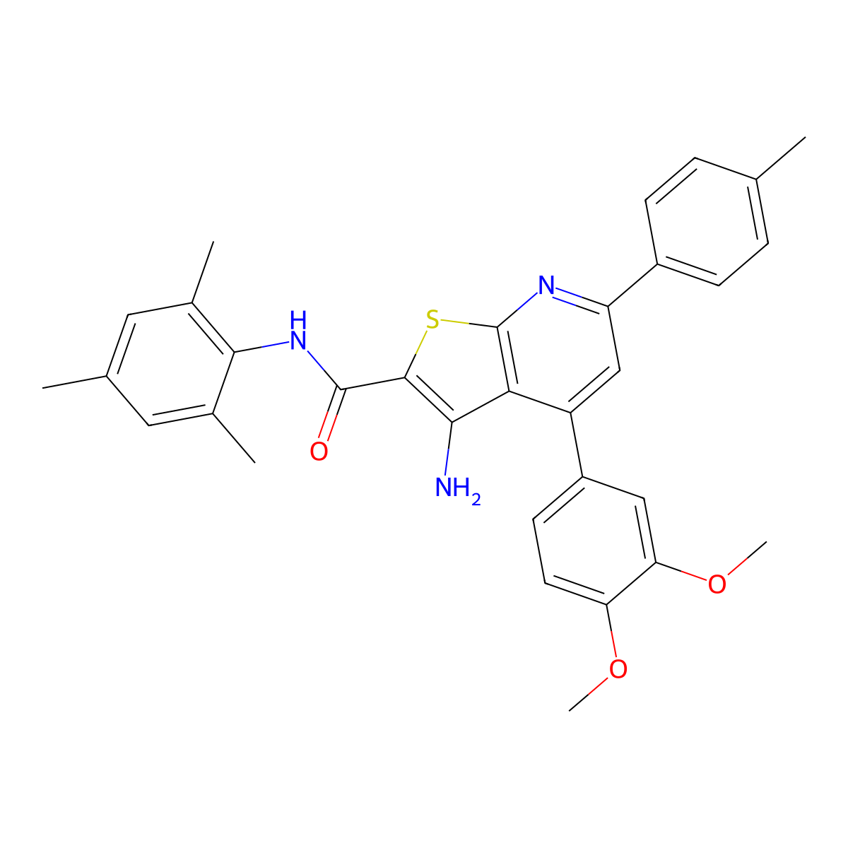3-Amino-4-(3,4-dimethoxyphenyl)-N-mesityl-6-(p-tolyl)thieno[2,3-b]pyridine-2-carboxamide molecular structure, CAS 443740-34-9