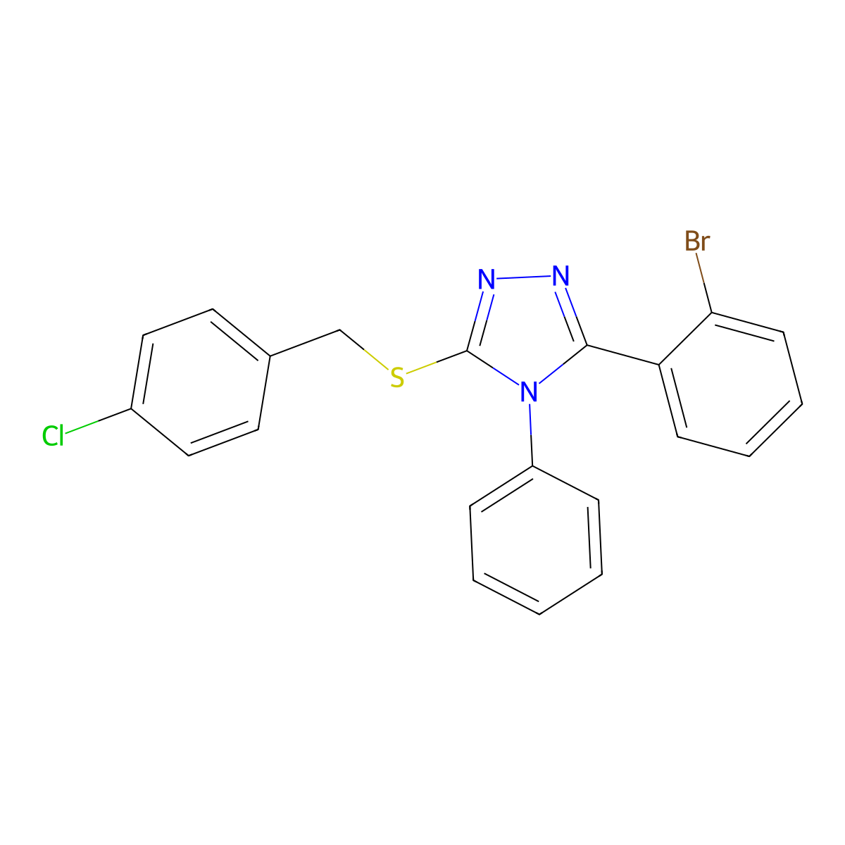 3-(2-Bromophenyl)-5-((4-chlorobenzyl)thio)-4-phenyl-4H-1,2,4-triazole molecular structure, CAS 443740-40-7
