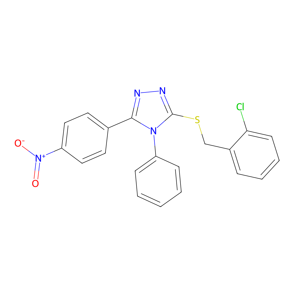 3-((2-Chlorobenzyl)thio)-5-(4-nitrophenyl)-4-phenyl-4H-1,2,4-triazole molecular structure, CAS 443740-57-6
