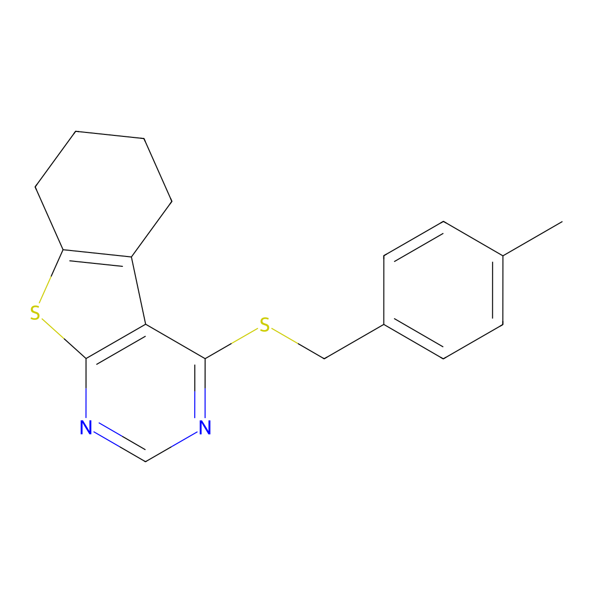 4-[(4-Methylbenzyl)sulfanyl]-5,6,7,8-tetrahydro[1]benzothieno[2,3-d]pyrimidine molecular structure, CAS 443741-34-2