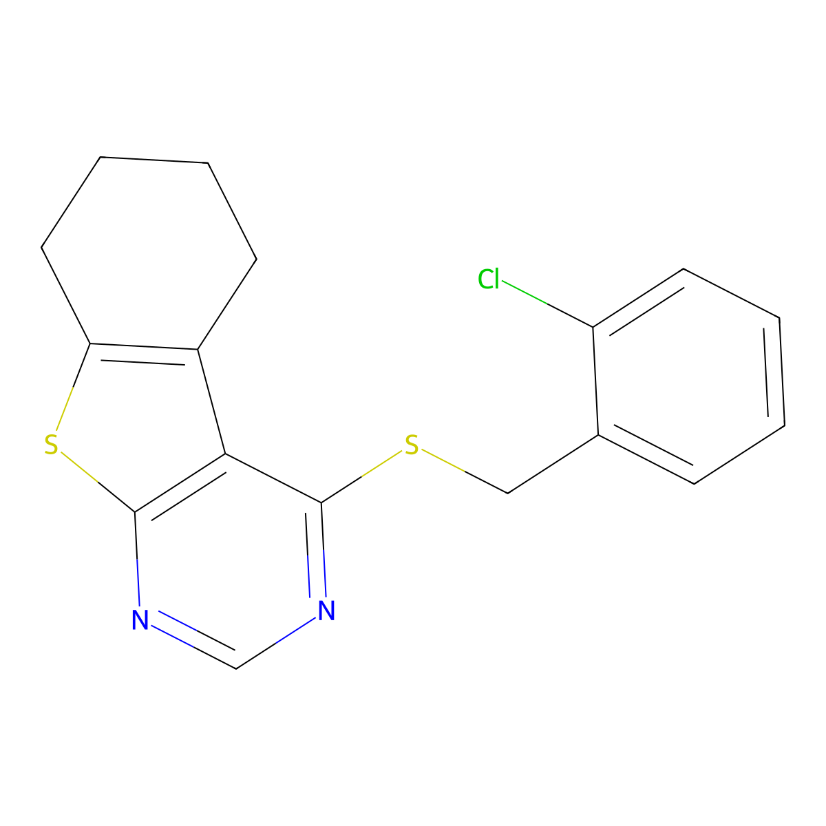 4-[(2-Chlorobenzyl)sulfanyl]-5,6,7,8-tetrahydro[1]benzothieno[2,3-d]pyrimidine molecular structure, CAS 443741-35-3