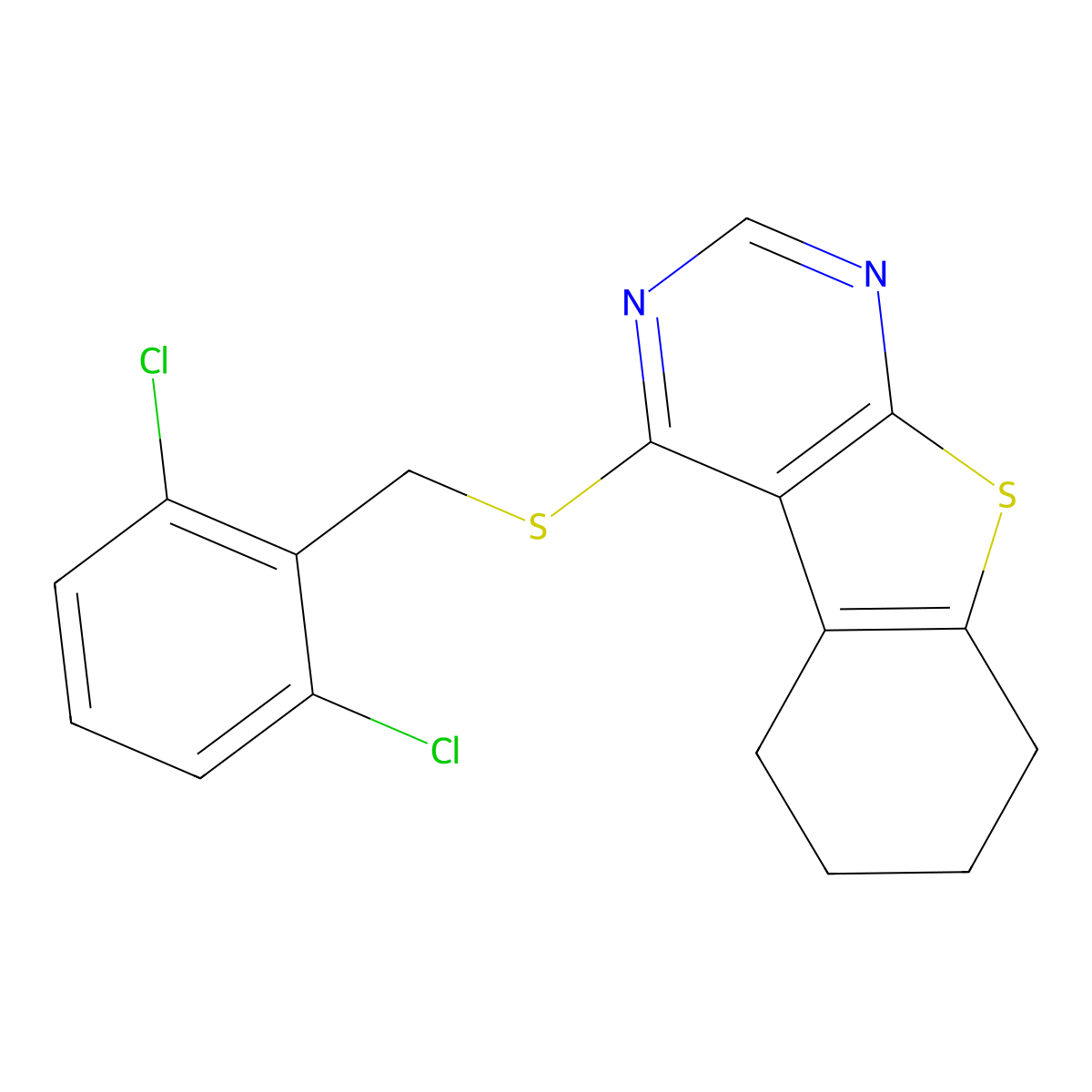 4-[(2,6-Dichlorobenzyl)sulfanyl]-5,6,7,8-tetrahydro[1]benzothieno[2,3-d]pyrimidine molecular structure, CAS 443741-37-5