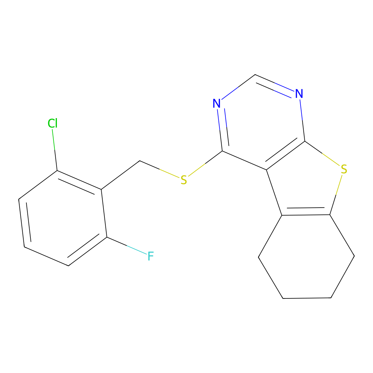 4-[(2-Chloro-6-fluorobenzyl)sulfanyl]-5,6,7,8-tetrahydro[1]benzothieno[2,3-d]pyrimidine molecular structure, CAS 443741-38-6