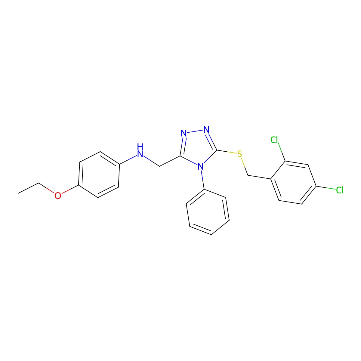 N-((5-((2,4-Dichlorobenzyl)thio)-4-phenyl-4H-1,2,4-triazol-3-yl)methyl)-4-ethoxyaniline molecular structure, CAS 443741-71-7