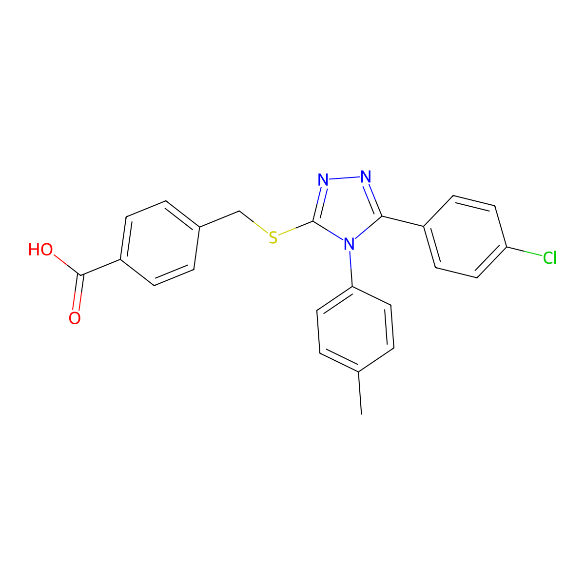 4-(((5-(4-CL-PH)-4-(4-Methylphenyl)-4H-1,2,4-triazol-3-YL)thio)ME)benzoic acid molecular structure, CAS 443741-75-1