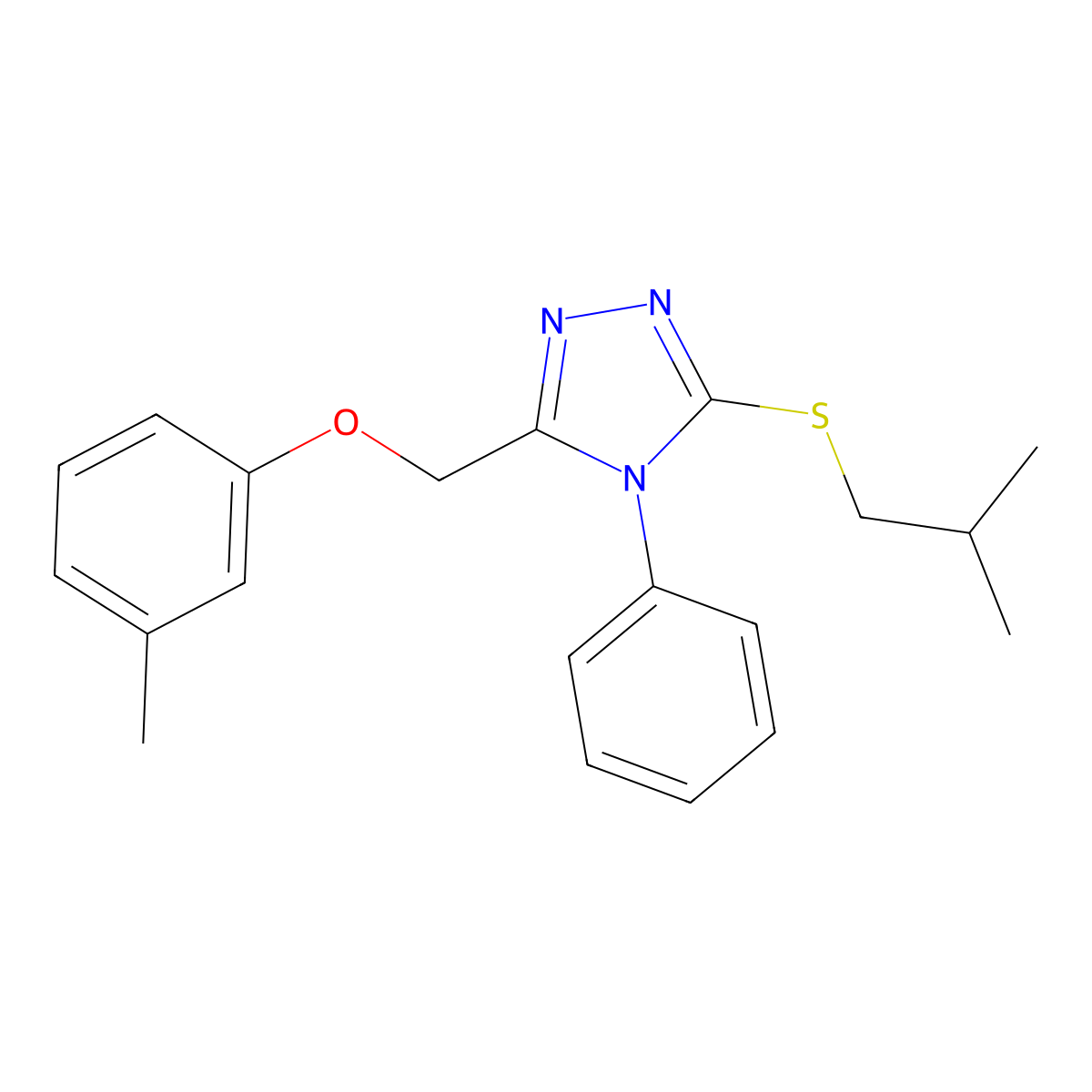 3-(isobutylsulfanyl)-5-[(3-methylphenoxy)methyl]-4-phenyl-4H-1,2,4-triazole molecular structure, CAS 443742-28-7