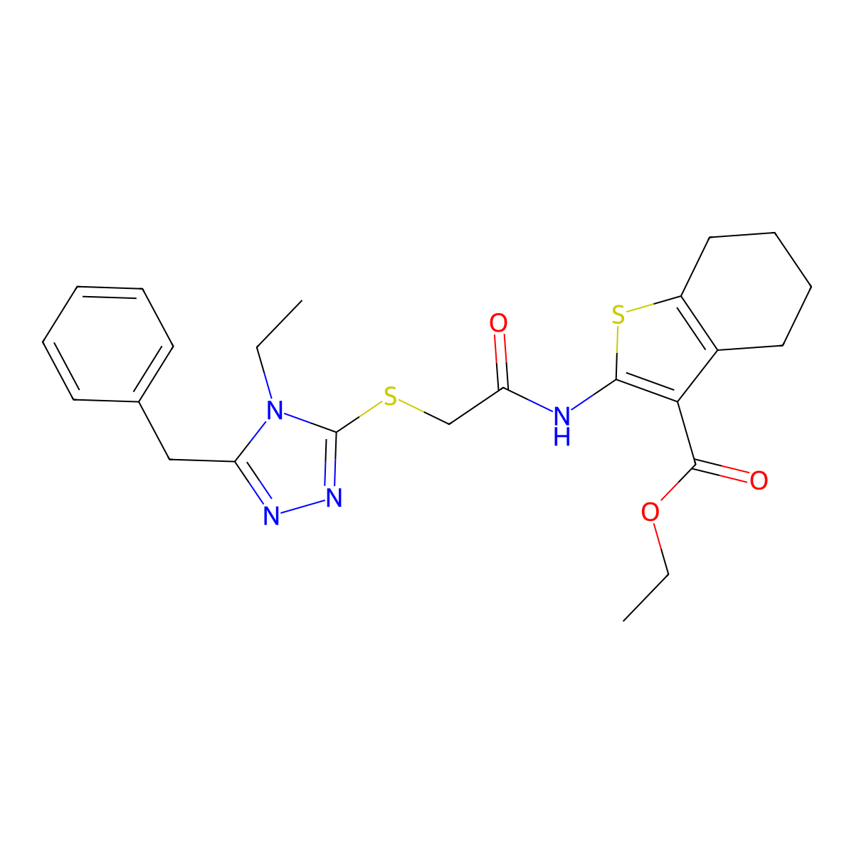 ethyl 2-({[(5-benzyl-4-ethyl-4H-1,2,4-triazol-3-yl)sulfanyl]acetyl}amino)-4,5,6,7-tetrahydro-1-benzothiophene-3-carboxylate molecular structure, CAS 443742-56-1