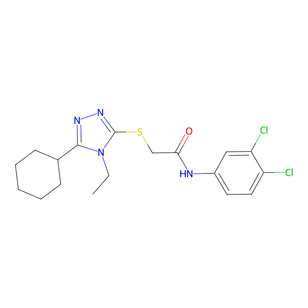 2-((5-Cyclohexyl-4-ethyl-4H-1,2,4-triazol-3-yl)thio)-N-(3,4-dichlorophenyl)acetamide molecular structure, CAS 443742-90-3