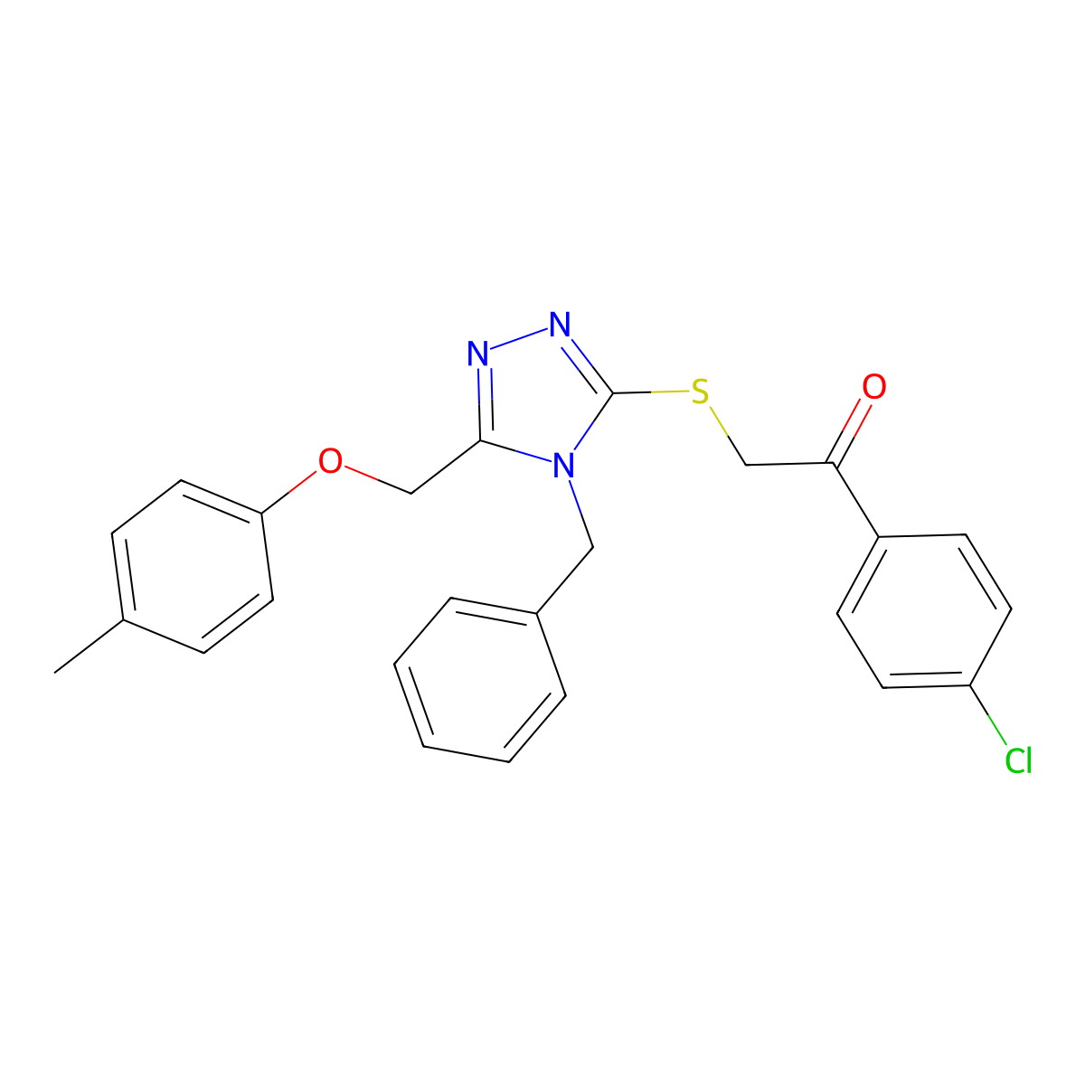 2-((4-Benzyl-5-((p-tolyloxy)methyl)-4H-1,2,4-triazol-3-yl)thio)-1-(4-chlorophenyl)ethanone molecular structure, CAS 443744-66-9