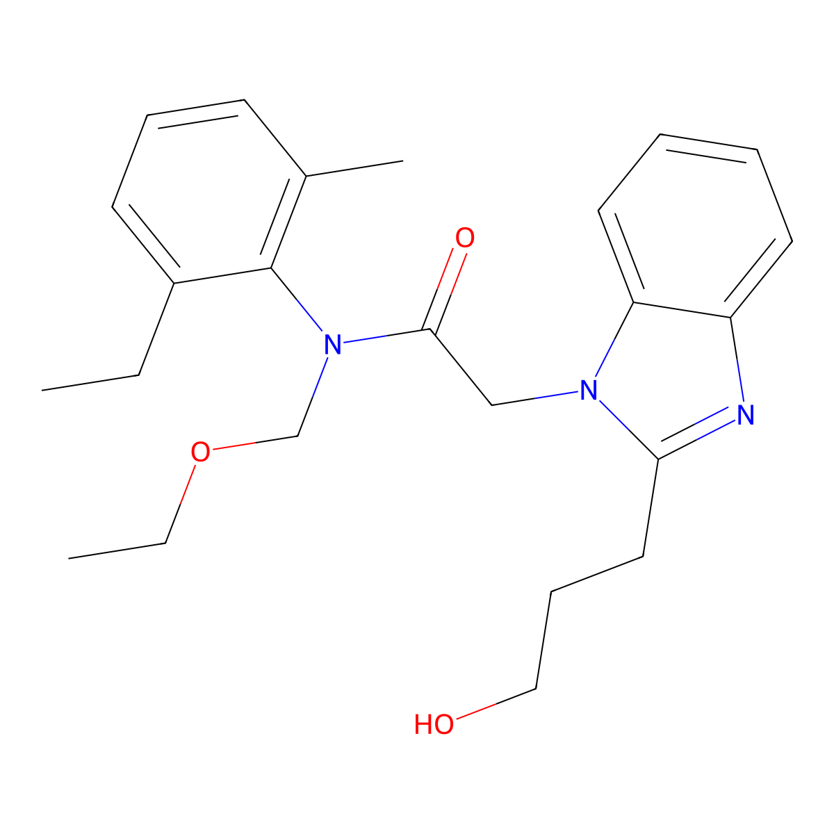 N-(ethoxymethyl)-N-(2-ethyl-6-methylphenyl)-2-[2-(3-hydroxypropyl)-1H-benzimidazol-1-yl]acetamide molecular structure, CAS 443749-24-4