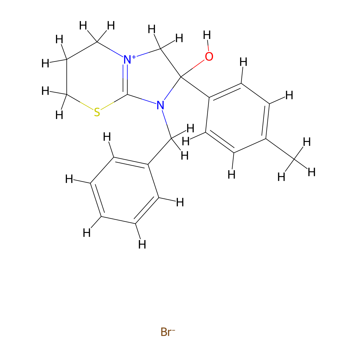 1-benzyl-2-hydroxy-2-(4-methylphenyl)-2H,3H,5H,6H,7H-imidazo[2,1-b][1,3]thiazin-1-ium bromide molecular structure, CAS 443777-61-5