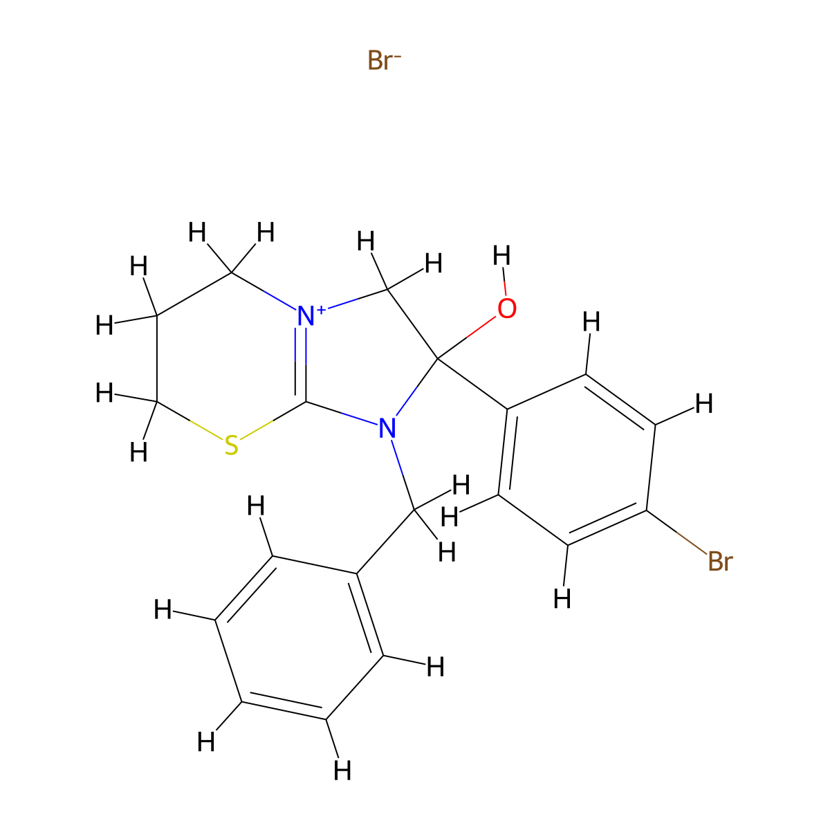 1-benzyl-2-(4-bromophenyl)-2-hydroxy-3,5,6,7-tetrahydro-2H-imidazo[2,1-b][1,3]thiazin-1-ium bromide molecular structure, CAS 443777-62-6