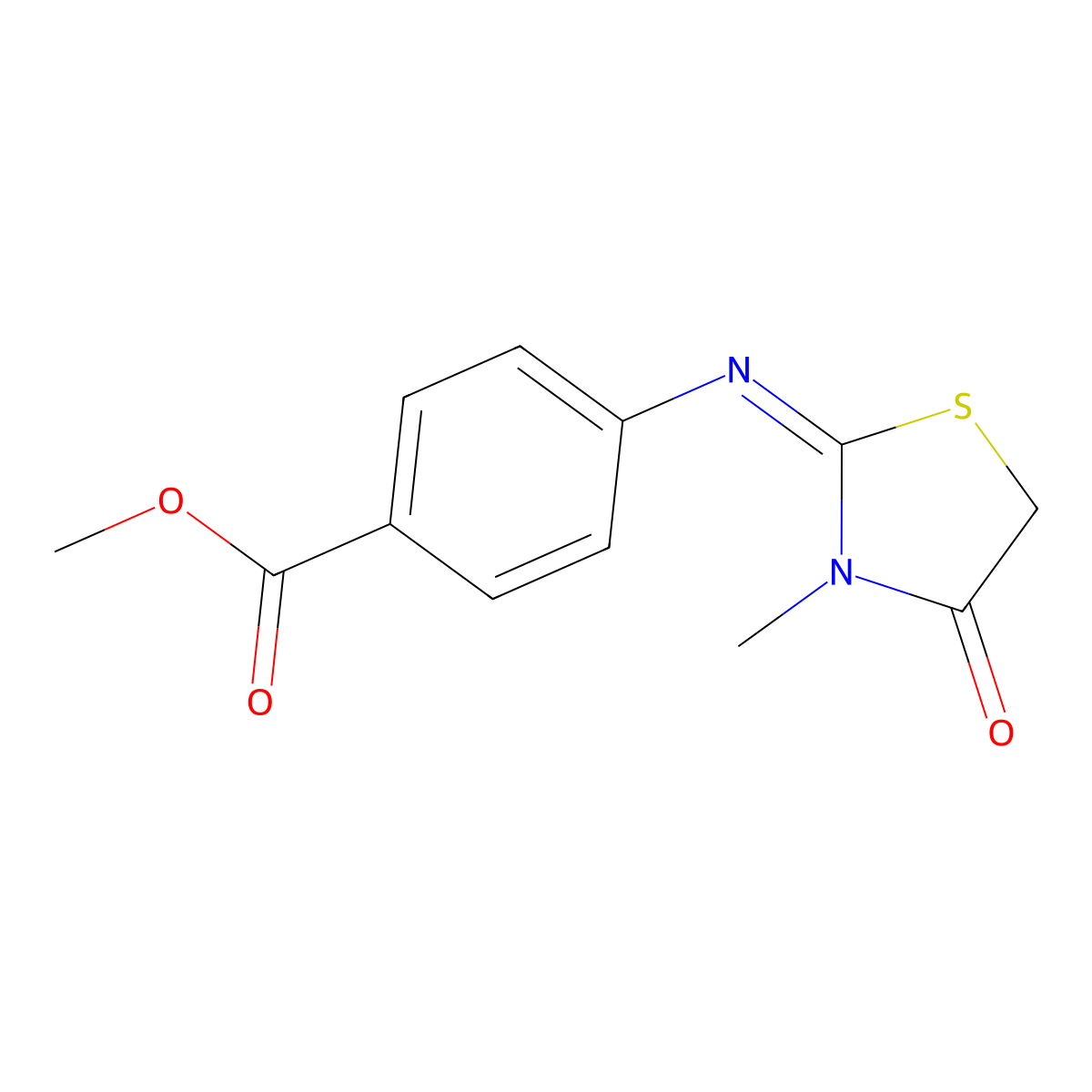 Methyl 4-[(3-methyl-4-oxo-1,3-thiazolidin-2-ylidene)amino]benzoate molecular structure, CAS 443878-33-9