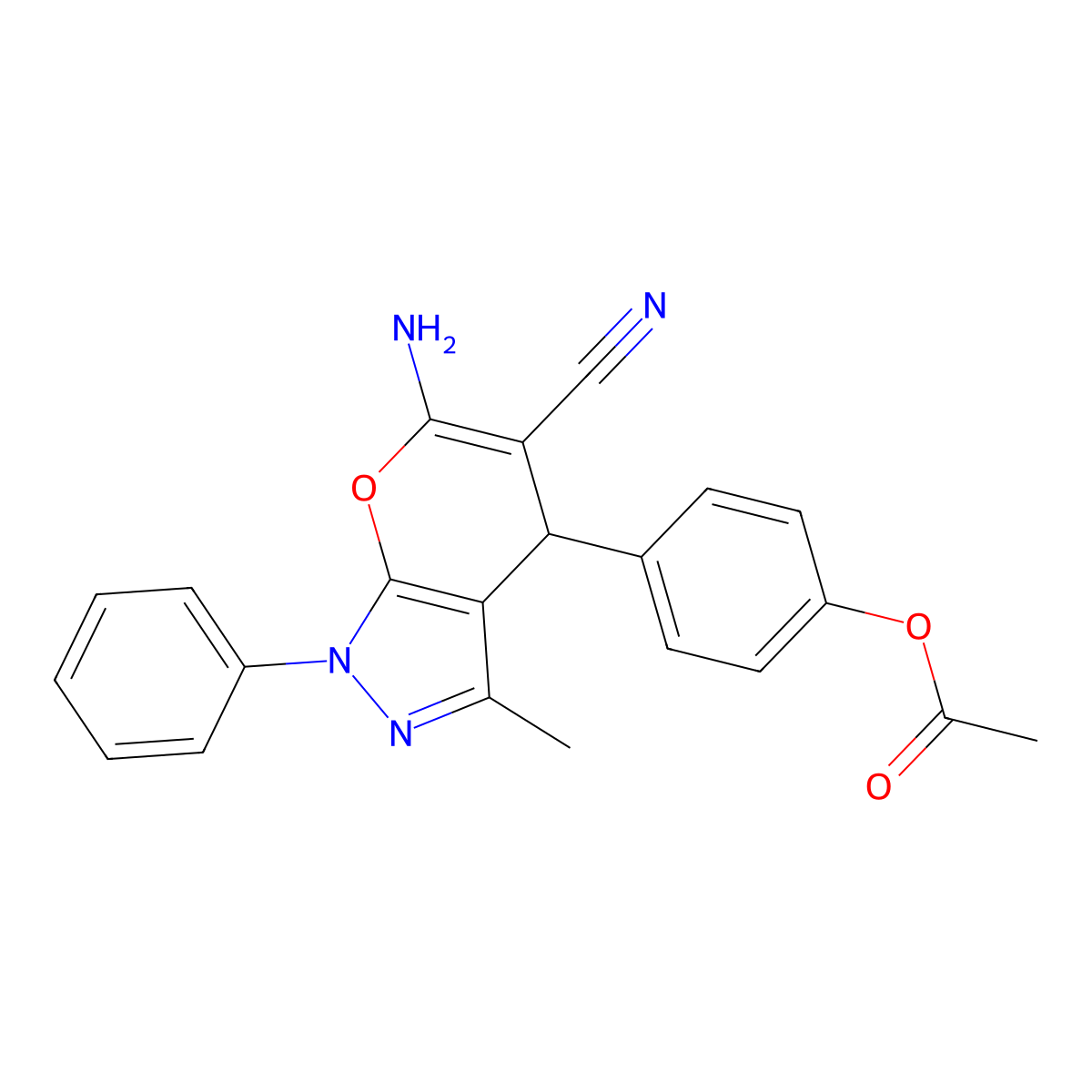 4-(6-Amino-5-cyano-3-methyl-1-phenyl-1,4-dihydropyrano[2,3-c]pyrazol-4-yl)phenyl acetate molecular structure, CAS 443886-93-9