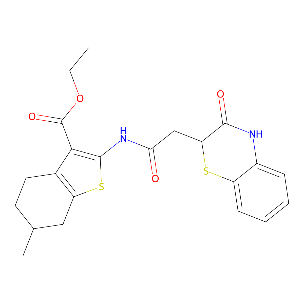 ethyl 6-methyl-2-(2-(3-oxo-3,4-dihydro-2H-benzo[b][1,4]thiazin-2-yl)acetamido)-4,5,6,7-tetrahydrobenzo[b]thiophene-3-carboxylate molecular structure, CAS 443888-19-5