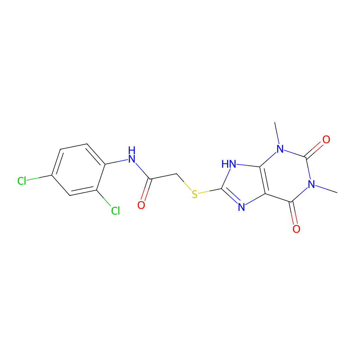 N-(2,4-dichlorophenyl)-2-[(1,3-dimethyl-2,6-dioxo-7H-purin-8-yl)sulfanyl]acetamide molecular structure, CAS 443894-40-4