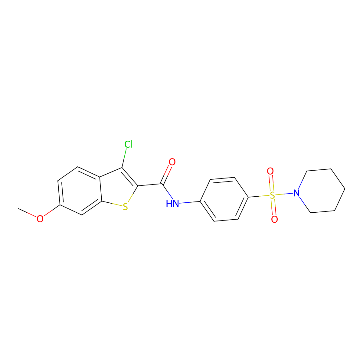 3-chloro-6-methoxy-N-[4-(1-piperidinylsulfonyl)phenyl]-1-benzothiophene-2-carboxamide molecular structure, CAS 443895-06-5