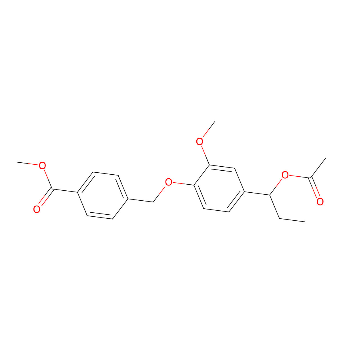 Methyl 4-((4-(1-acetoxypropyl)-2-methoxyphenoxy)methyl)benzoate molecular structure, CAS 443895-08-7