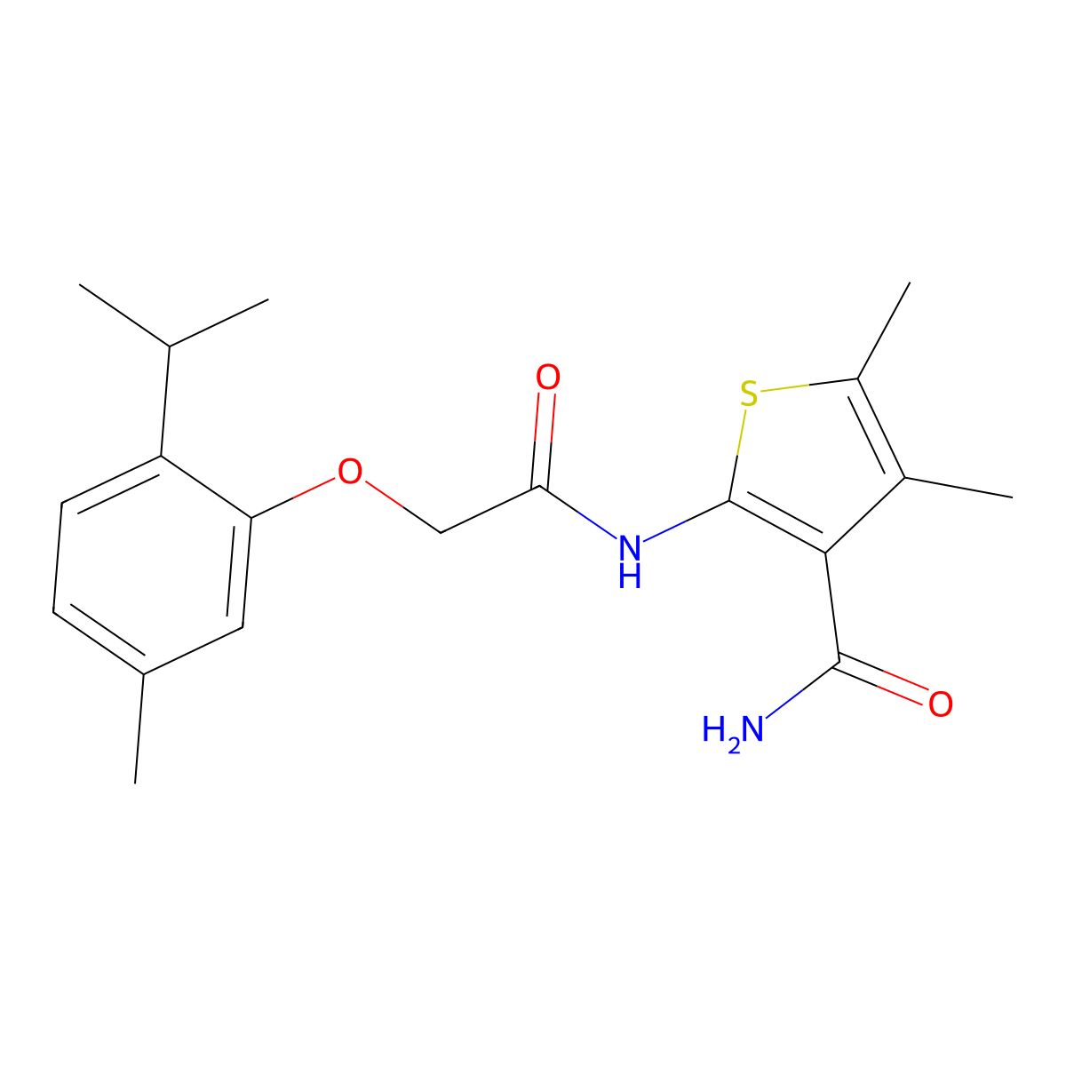 4,5-Dimethyl-2-[[2-(5-methyl-2-propan-2-ylphenoxy)acetyl]amino]thiophene-3-carboxamide molecular structure, CAS 443895-09-8