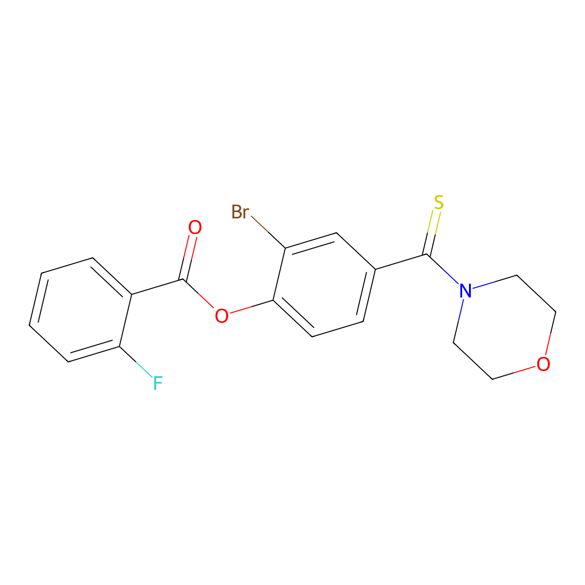 2-Bromo-4-(morpholin-4-ylcarbonothioyl)phenyl 2-fluorobenzoate molecular structure, CAS 443895-36-1