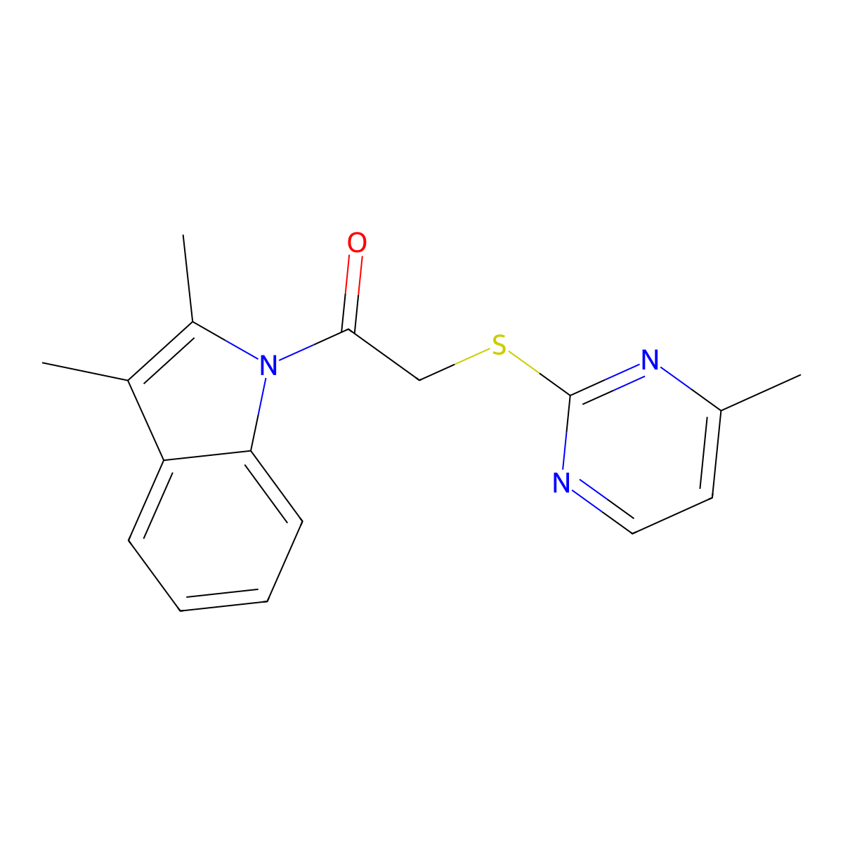 1-(2,3-Dimethyl-indol-1-yl)-2-(4-methyl-pyrimidin-2-ylsulfanyl)-ethanone molecular structure, CAS 443895-48-5