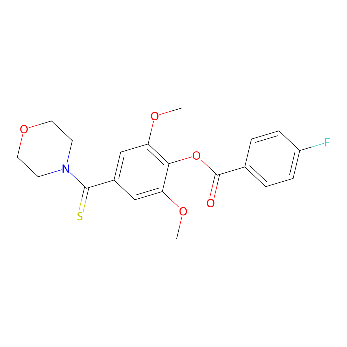 2,6-Dimethoxy-4-(morpholin-4-ylcarbonothioyl)phenyl 4-fluorobenzoate molecular structure, CAS 443896-76-2