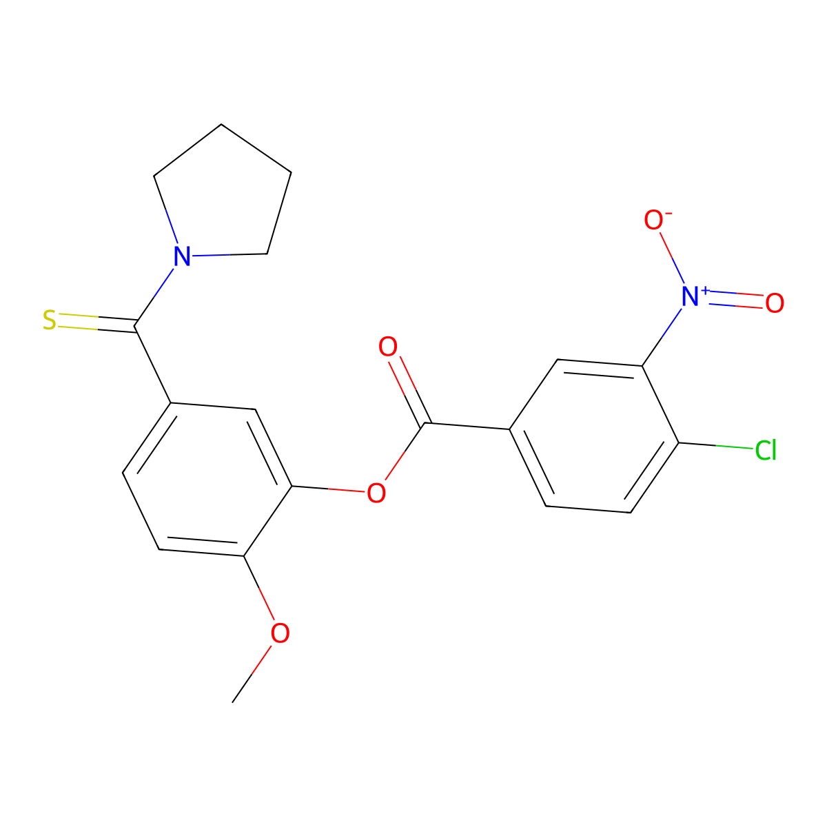 2-Methoxy-5-(pyrrolidin-1-ylcarbonothioyl)phenyl 4-chloro-3-nitrobenzoate molecular structure, CAS 443896-80-8