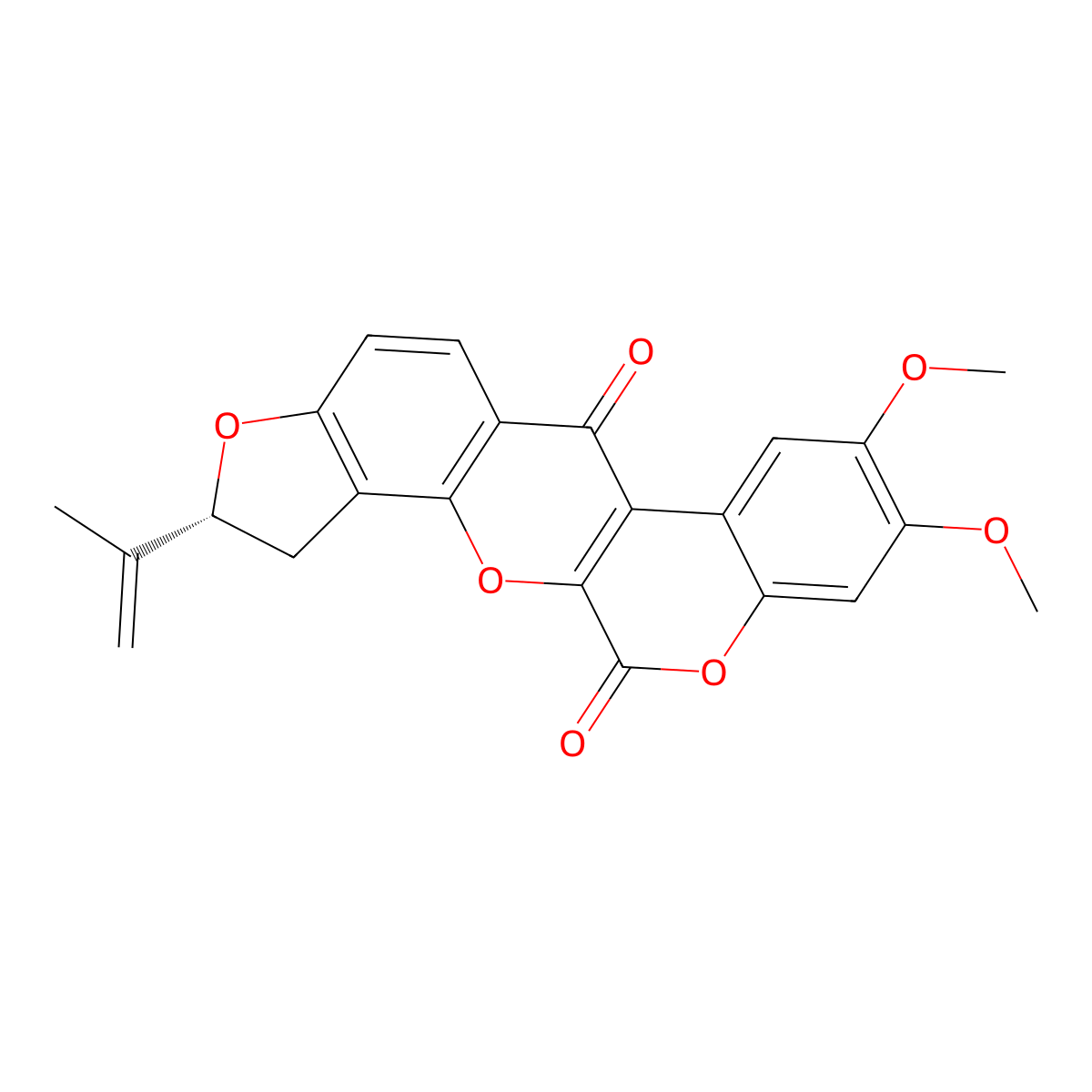 (2R)-1,2-Dihydro-8,9-dimethoxy-2-(1-methylethenyl)(1)benzopyrano(3,4-b)furo(2,3-h)(1)benzopyran-6,12-dione molecular structure, CAS 4439-62-7