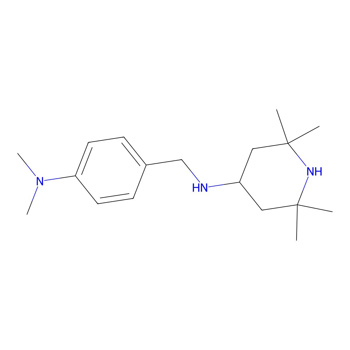 (4-Dimethylamino-benzyl)-(2,2,6,6-tetramethyl-piperidin-4-yl)-amine molecular structure, CAS 443903-18-2