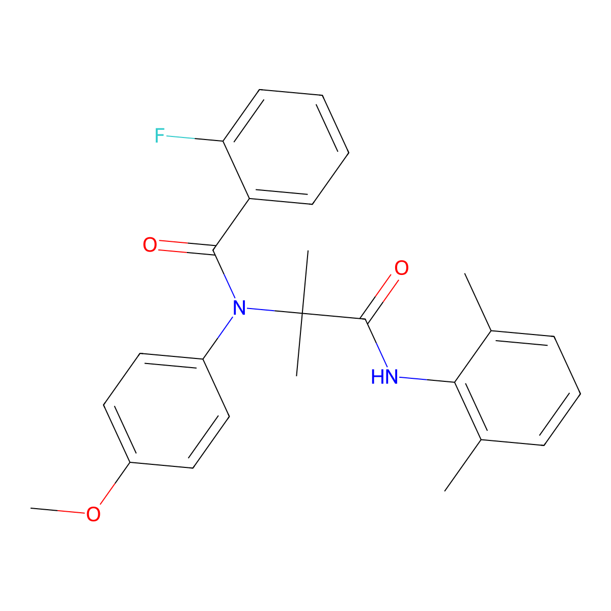 N-{1-[(2,6-dimethylphenyl)amino]-2-methyl-1-oxopropan-2-yl}-2-fluoro-N-(4-methoxyphenyl)benzamide molecular structure, CAS 443904-21-0