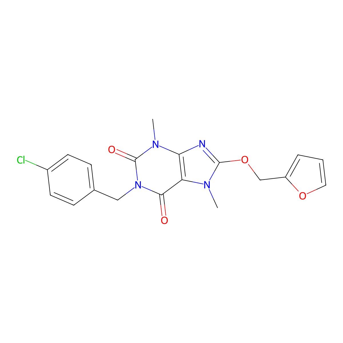 1-[(4-Chlorophenyl)methyl]-8-(furan-2-ylmethoxy)-3,7-dimethylpurine-2,6-dione molecular structure, CAS 443904-73-2