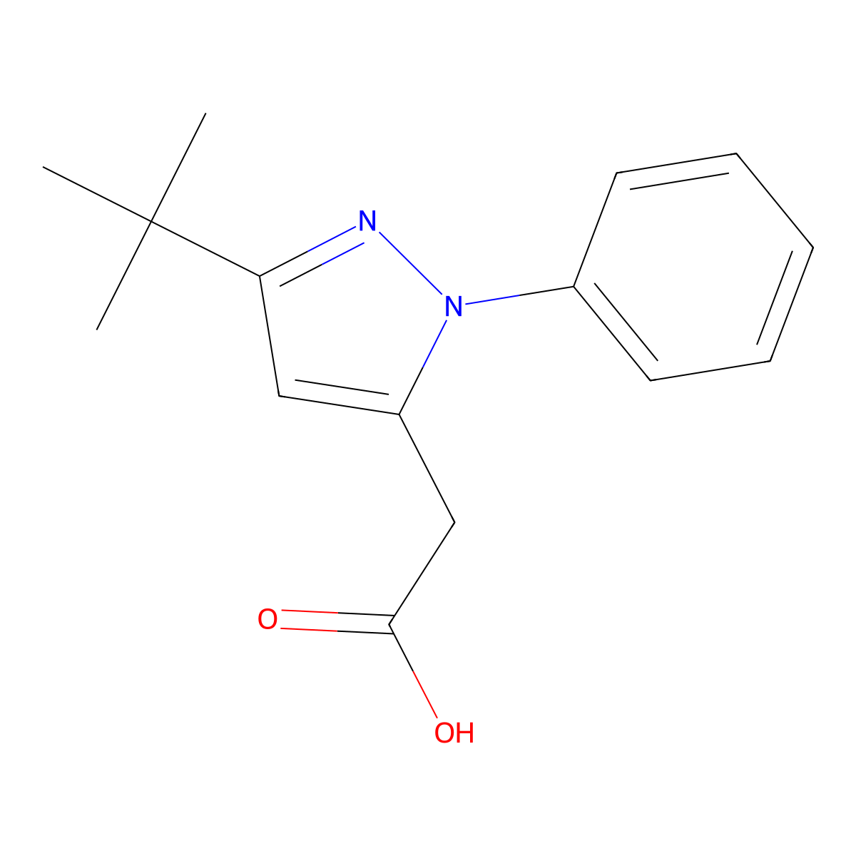 2-(3-tert-butyl-1-phenyl-1H-pyrazol-5-yl)acetic acid molecular structure, CAS 443912-82-1