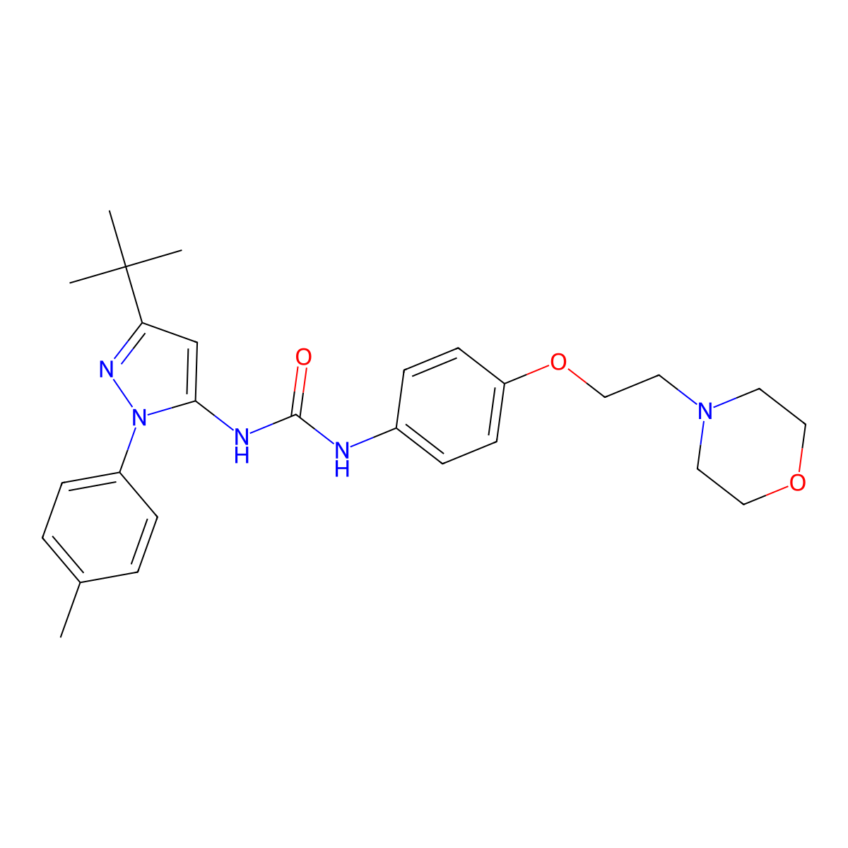 1-[3-tert-butyl-1-(4-methylphenyl)-1H-pyrazol-5-yl]-3-[4-(2-morpholin-4-ylethoxy)phenyl]urea molecular structure, CAS 443913-15-3