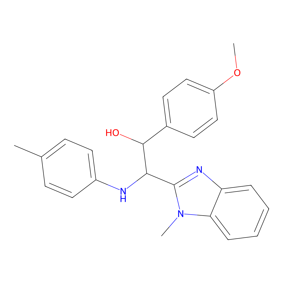 1-(4-Methoxyphenyl)-2-(4-methylanilino)-2-(1-methylbenzimidazol-2-yl)ethanol molecular structure, CAS 443917-85-9