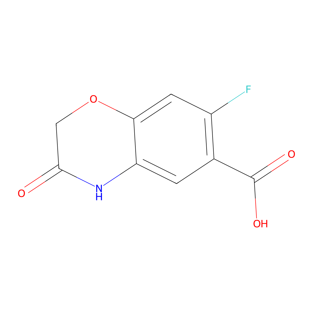 7-Fluoro-3,4-dihydro-3-oxo-2H-1,4-benzoxazine-6-carboxylic acid molecular structure, CAS 443955-36-0