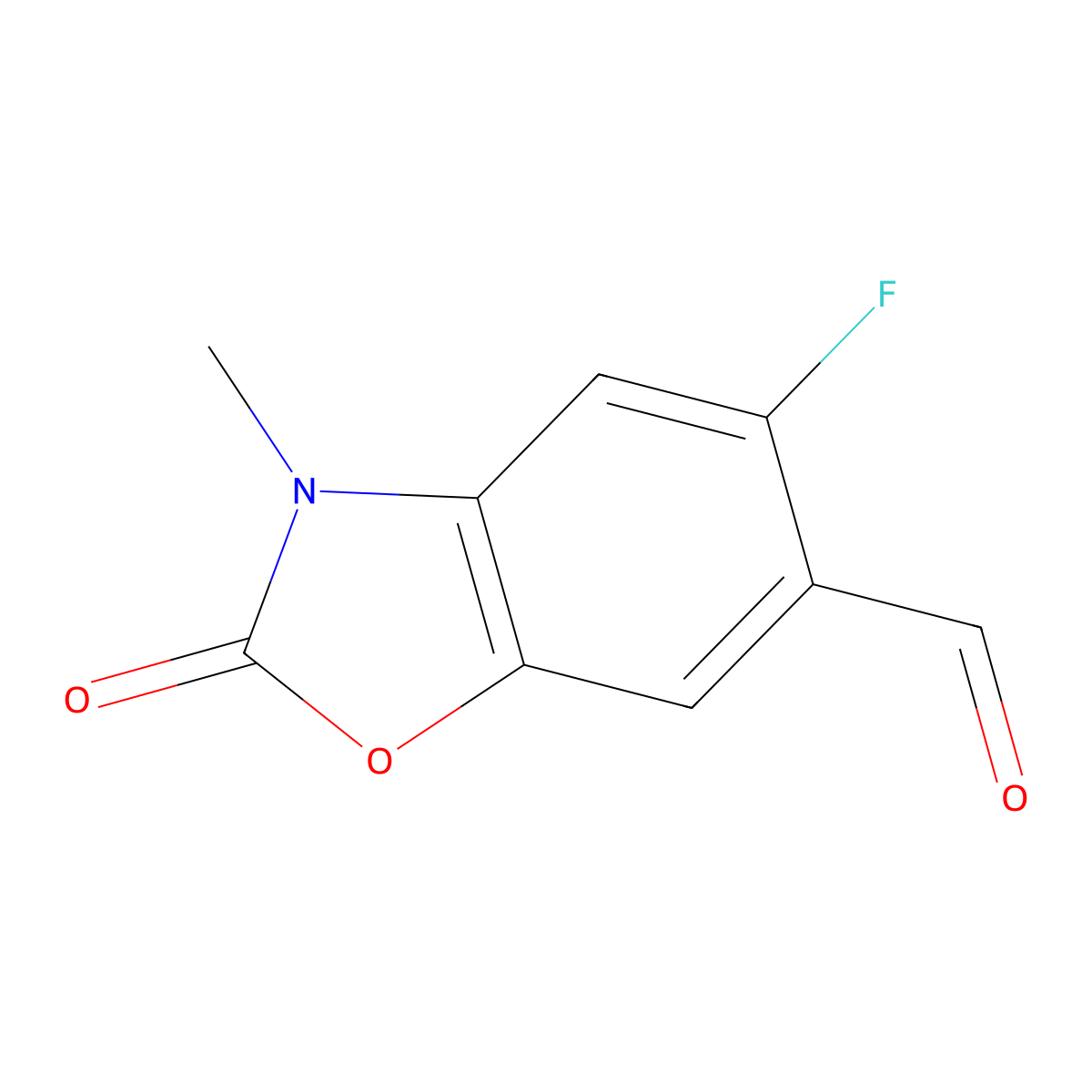 5-Fluoro-3-methyl-2-oxo-2,3-dihydro-1,3-benzoxazole-6-carbaldehyde molecular structure, CAS 443955-46-2