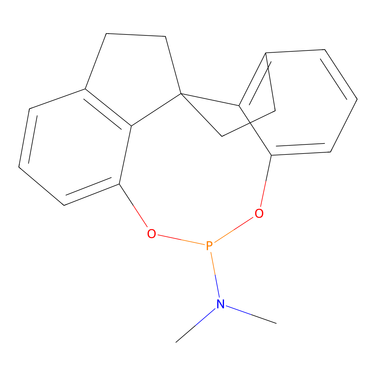 (S)-N,N-Dimethyl-1,2,4,5,6,7-hexahydrodiindeno[7,1-de:1',7'-fg][1,3,2]dioxaphosphocin-12-amine , (S)-SIPHOS molecular structure, CAS 443965-10-4