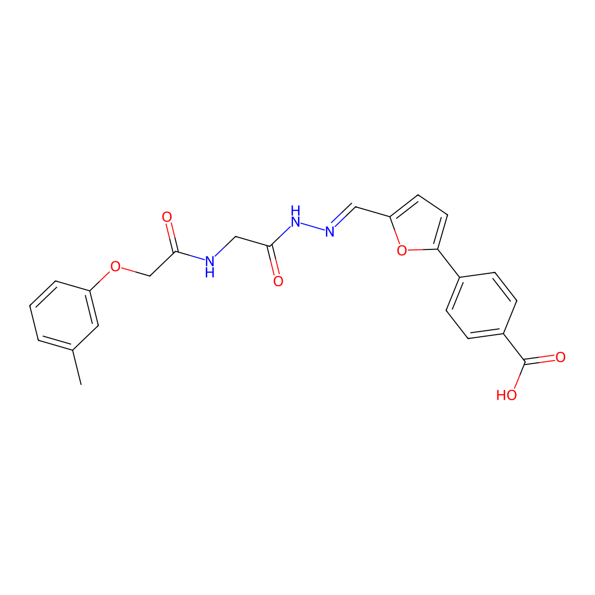 4-(5-((2-((2-(m-Tolyloxy)acetyl)glycyl)hydrazono)methyl)furan-2-yl)benzoic acid molecular structure, CAS 443978-16-3