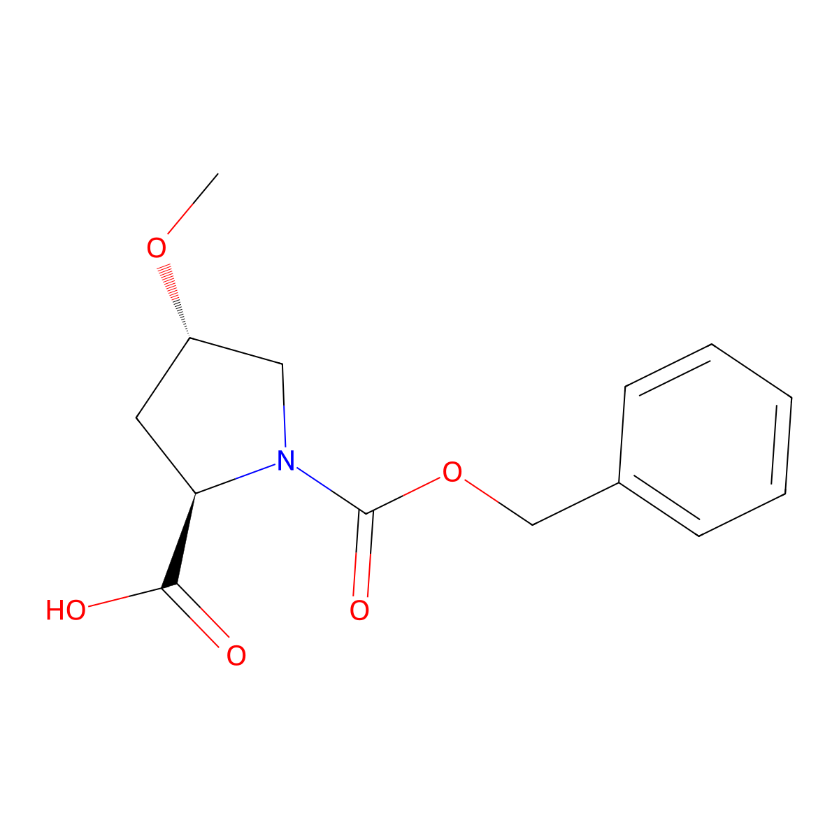 (2R,4S)-1-[(benzyloxy)carbonyl]-4-methoxypyrrolidine-2-carboxylic acid molecular structure, CAS 443983-87-7