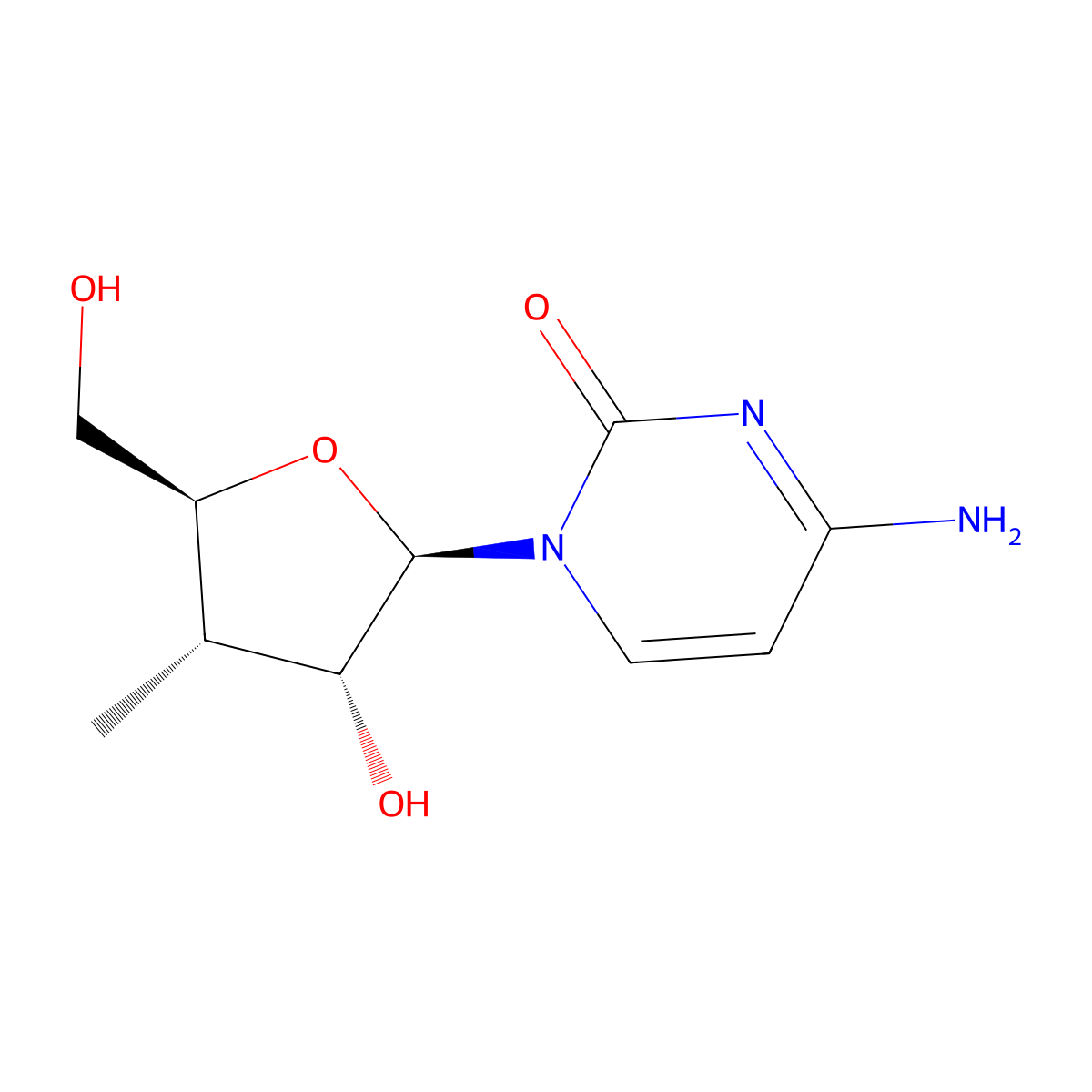 4-Amino-1-((2R,3R,4S,5S)-3-hydroxy-5-(hydroxymethyl)-4-methyltetrahydrofuran-2-yl)pyrimidin-2(1H)-one molecular structure, CAS 444020-09-1