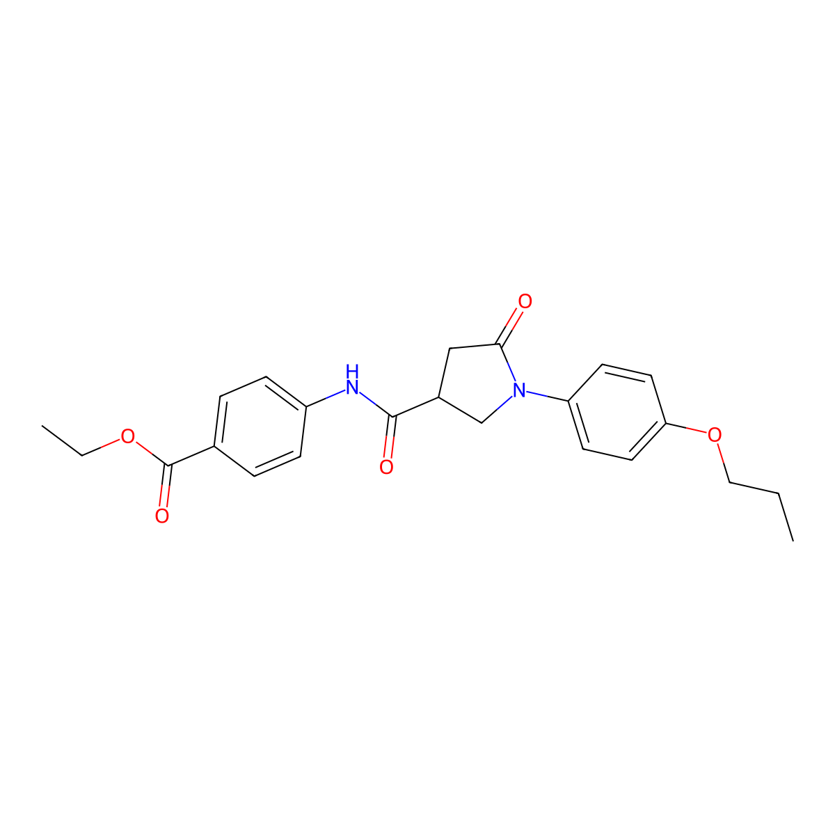 Ethyl 4-({[5-oxo-1-(4-propoxyphenyl)pyrrolidin-3-yl]carbonyl}amino)benzoate molecular structure, CAS 444058-45-1